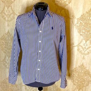 Ralph Lauren Classic Slim Fit Blue & White Striped Button Down Shirt 8
